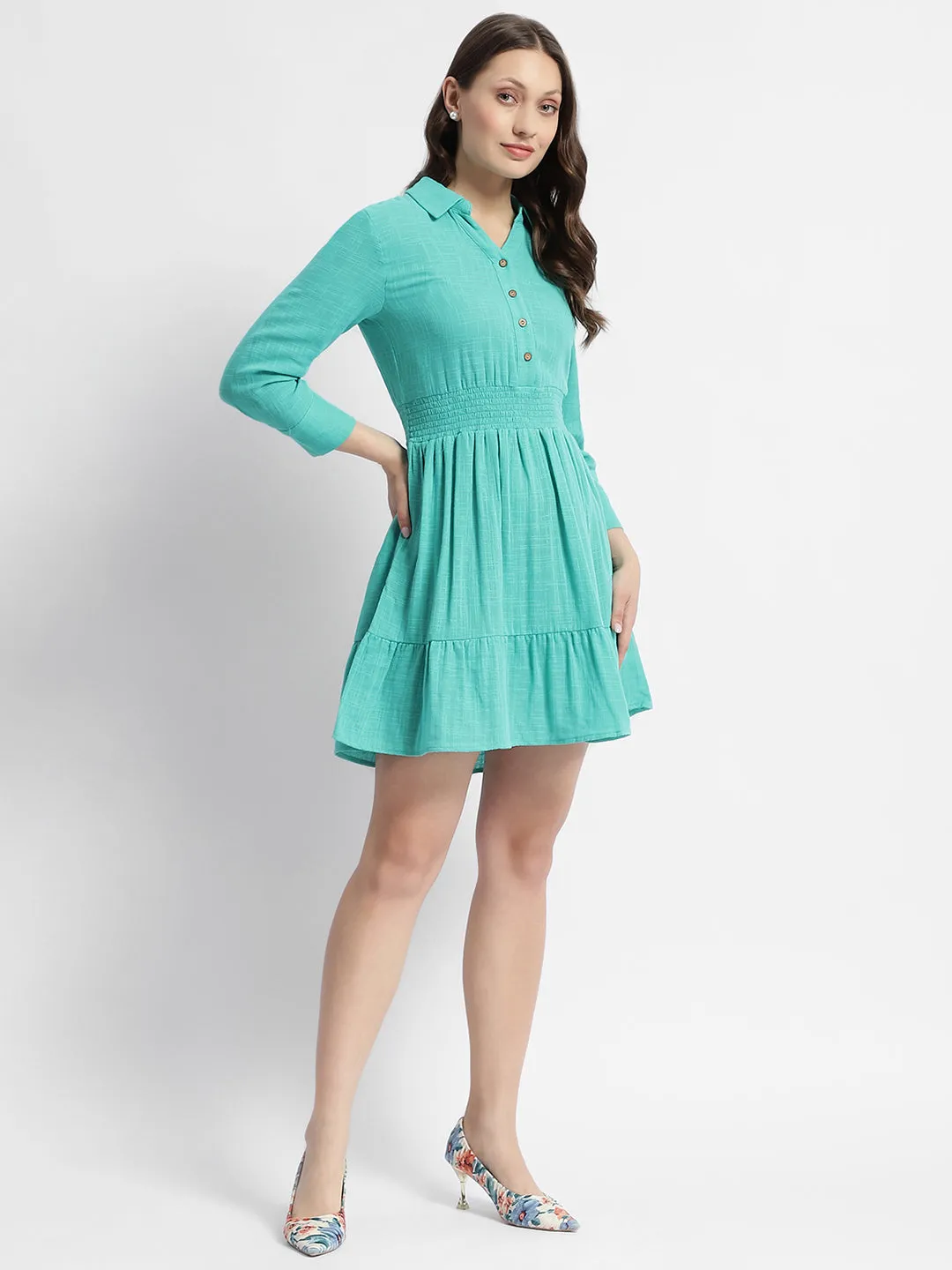 Madame Fit And Flare Sea Green Mini Dress