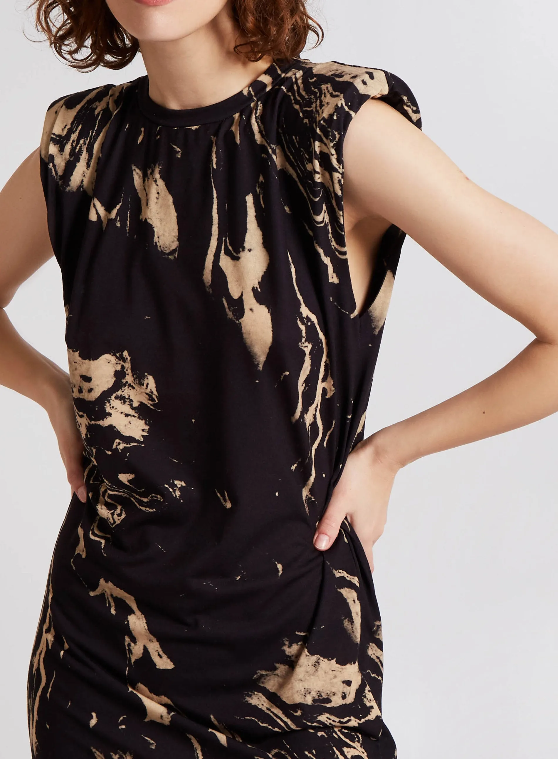 Marble Shoulder Pad Sleeveless Dress