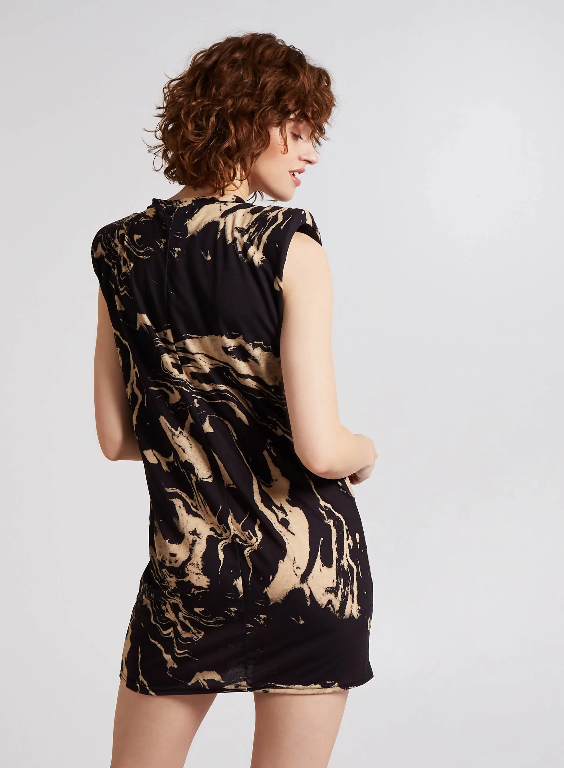 Marble Shoulder Pad Sleeveless Dress