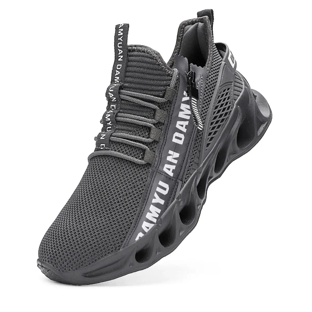 Mens Athletic Shoes with Shock Cushioning Cup Insole Breathable Zipper Design Enhanced Fasticity for Optimal Comfort in Sports
