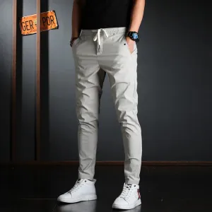 Men's Lightweight Cotton Gray Casual Pants - Summer Streetwear Slim Fit Trousers