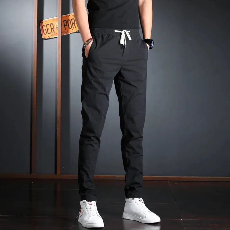 Men's Lightweight Cotton Gray Casual Pants - Summer Streetwear Slim Fit Trousers