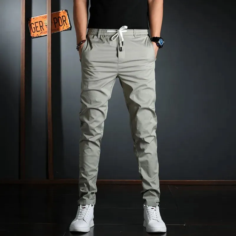 Men's Lightweight Cotton Gray Casual Pants - Summer Streetwear Slim Fit Trousers
