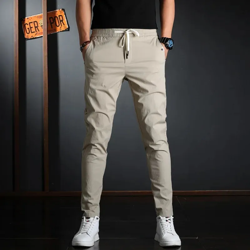Men's Lightweight Cotton Gray Casual Pants - Summer Streetwear Slim Fit Trousers