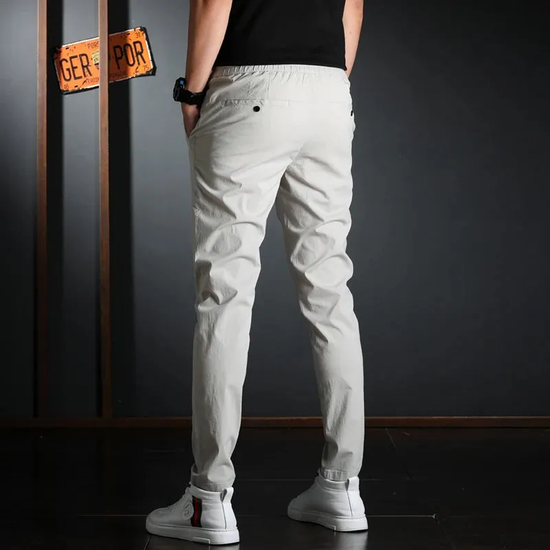 Men's Lightweight Cotton Gray Casual Pants - Summer Streetwear Slim Fit Trousers