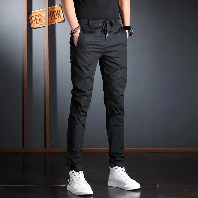 Men's Lightweight Cotton Gray Casual Pants - Summer Streetwear Slim Fit Trousers