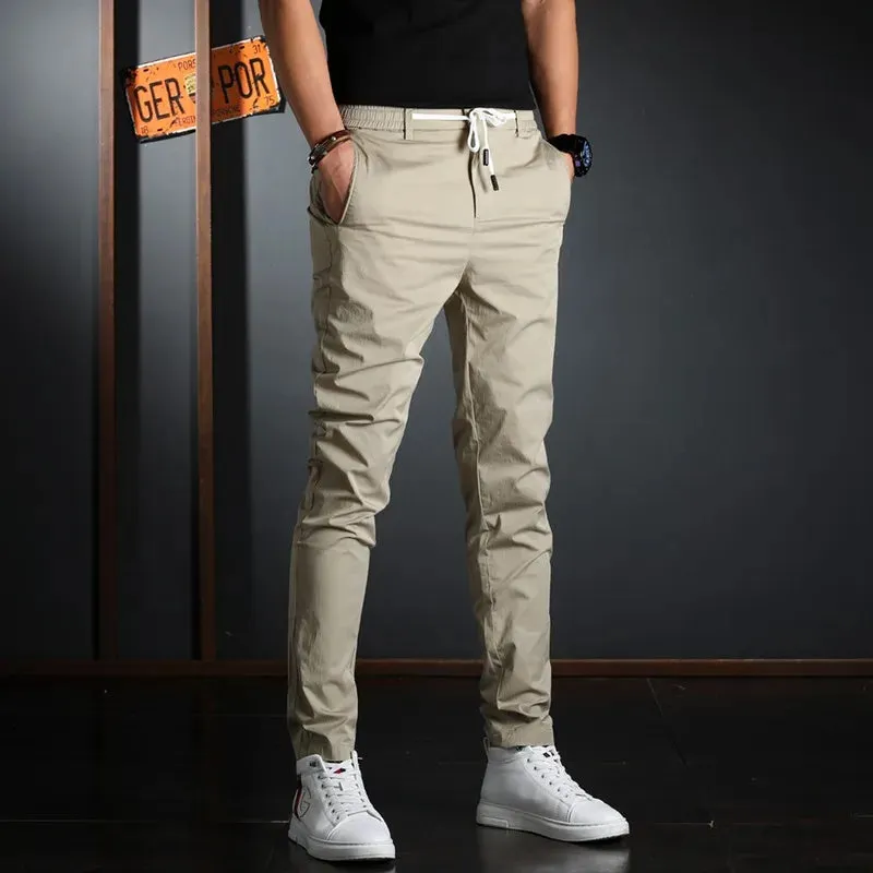 Men's Lightweight Cotton Gray Casual Pants - Summer Streetwear Slim Fit Trousers
