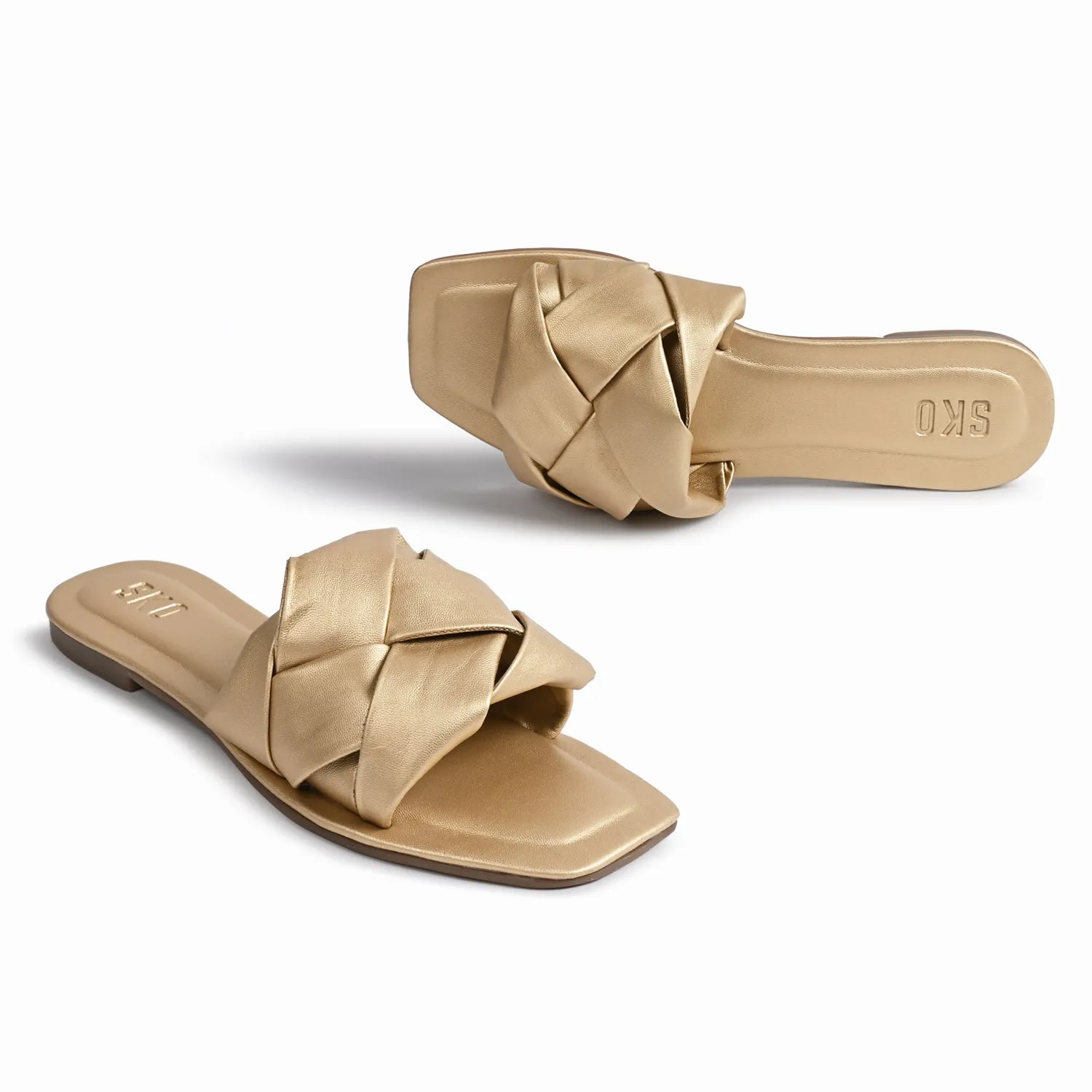 Messina Gold Flat Sandals For Women