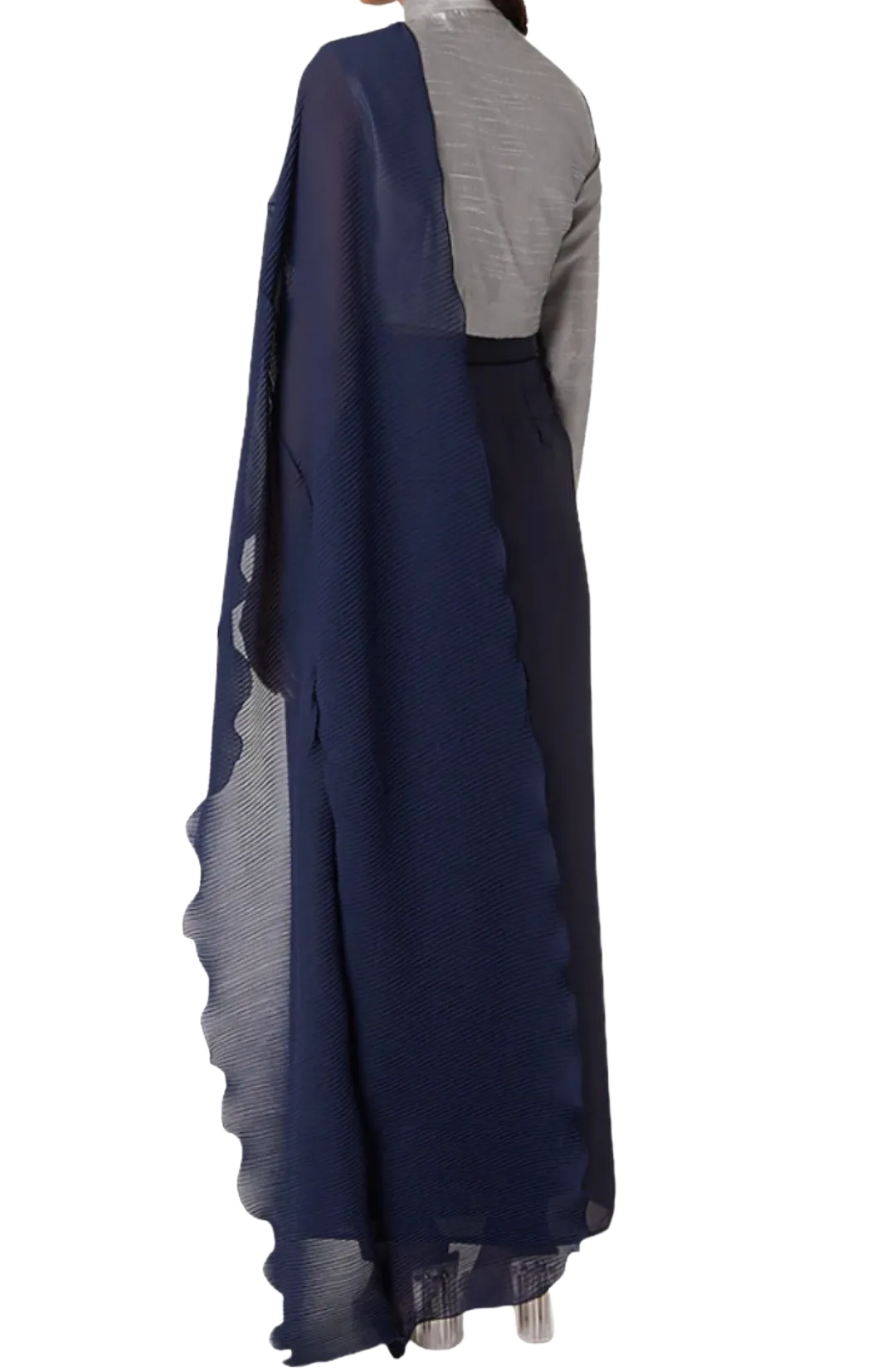 Midnight Blue Drape Skirt with Silver Military Blouse