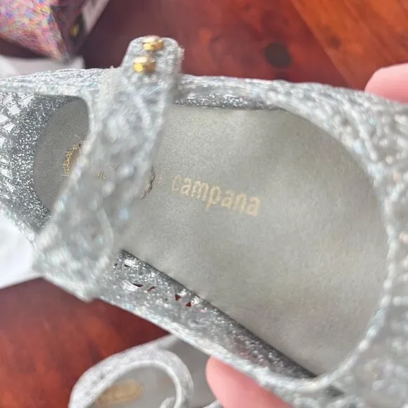 Mini Melissa Silver Campana Jelly Flats- Size 7