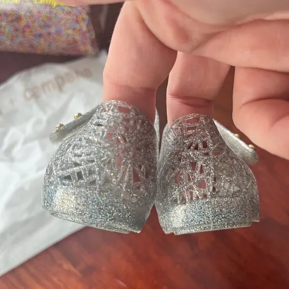 Mini Melissa Silver Campana Jelly Flats- Size 7