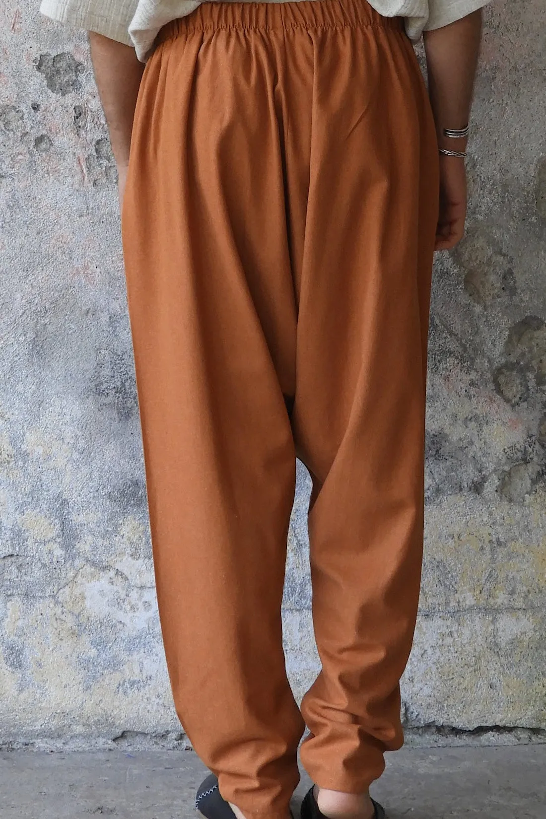 MOON Women's Linen Blend Harem Pants (Windsor Tan, Burnt Orange)