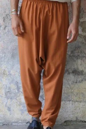 MOON Women's Linen Blend Harem Pants (Windsor Tan, Burnt Orange)