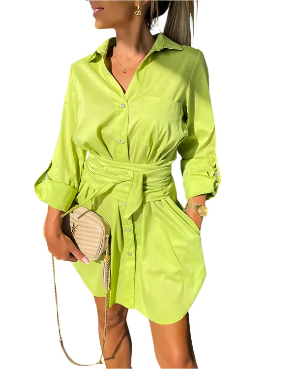 Myca – Women’s Long Shirt Dress With Belt