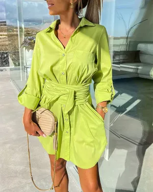 Myca – Women’s Long Shirt Dress With Belt