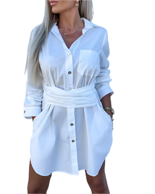 Myca – Women’s Long Shirt Dress With Belt