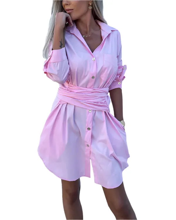 Myca – Women’s Long Shirt Dress With Belt
