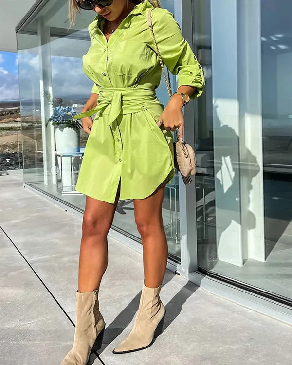 Myca – Women’s Long Shirt Dress With Belt