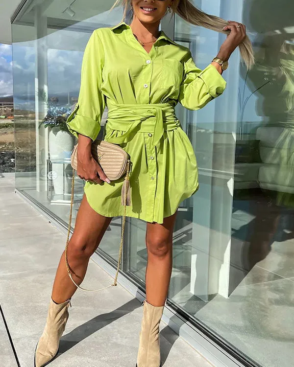 Myca – Women’s Long Shirt Dress With Belt
