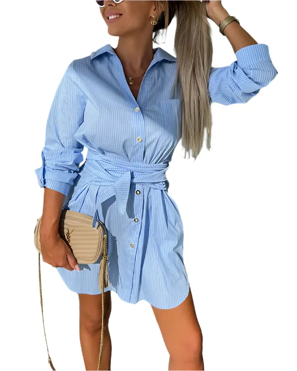 Myca – Women’s Long Shirt Dress With Belt