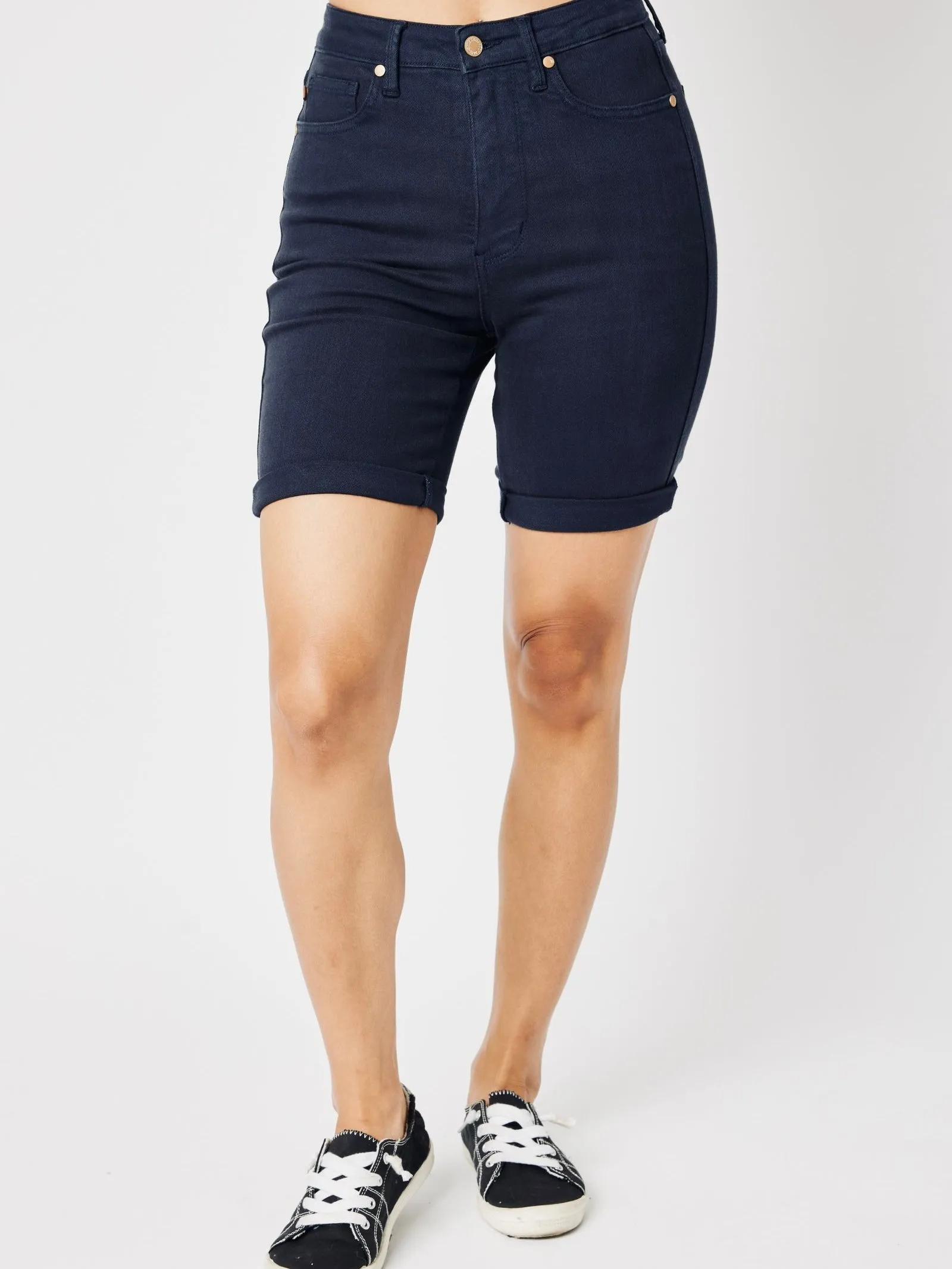 Navy Bermuda Short with Tummy Control by Judy Blue