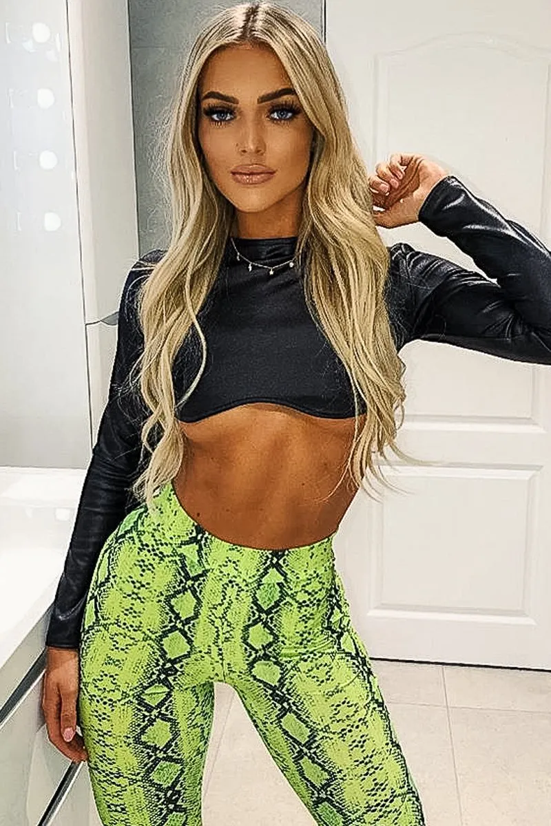 Neon Green Snake Print Flared Trousers - Mianna