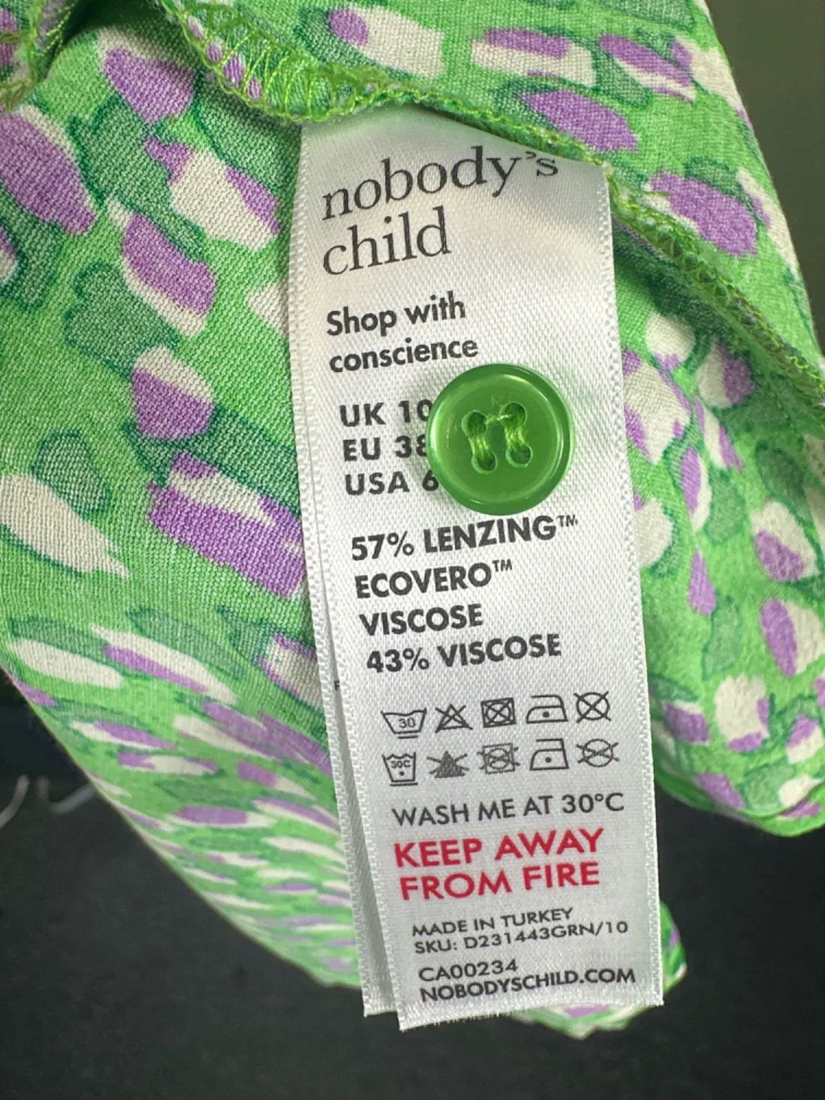 Nobody's Child Green Printed Midi Dress UK 10