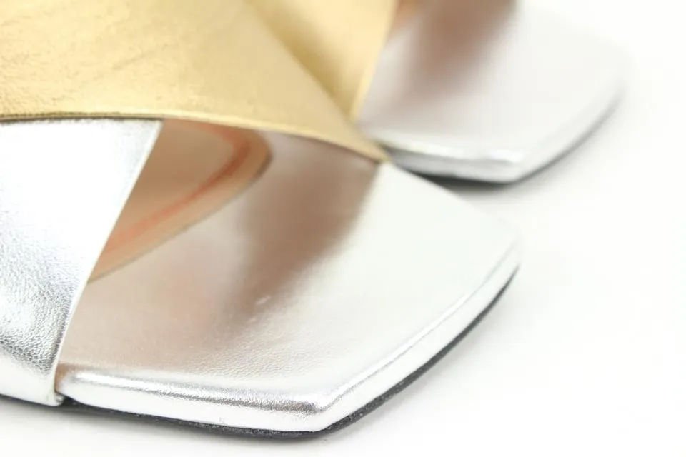 Nodaleto Size 39 Silver x Gold Leather Bulla Banks Block Heel Sandals 8no34s