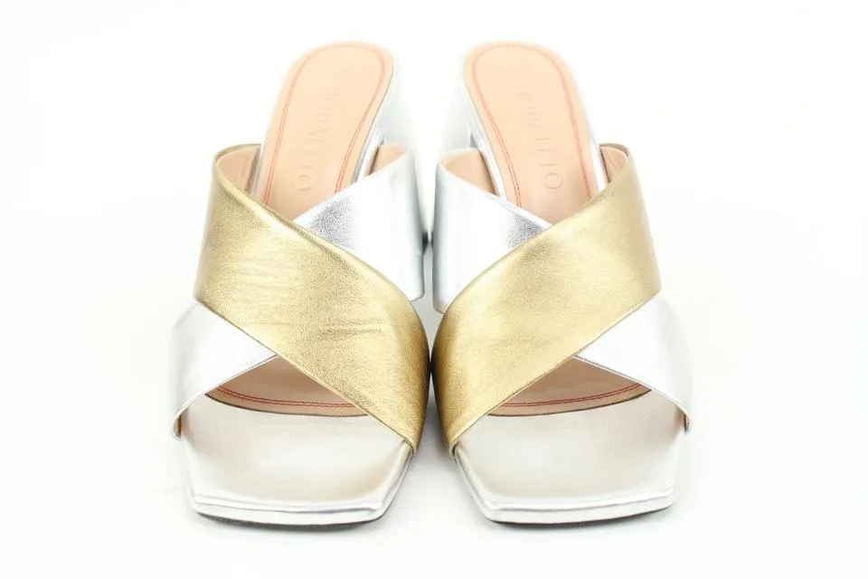 Nodaleto Size 39 Silver x Gold Leather Bulla Banks Block Heel Sandals 8no34s