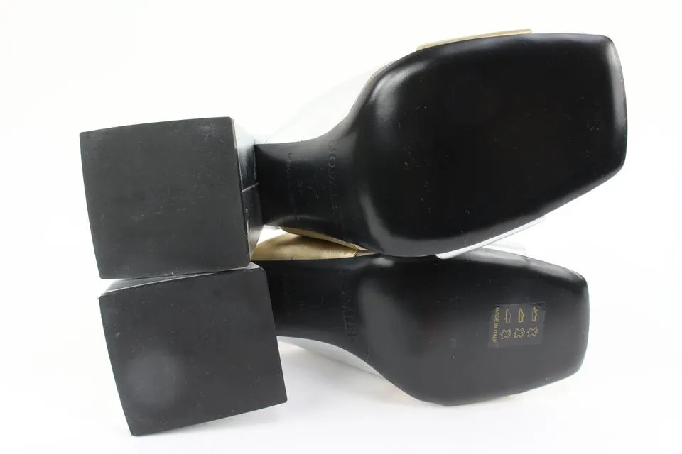 Nodaleto Size 39 Silver x Gold Leather Bulla Banks Block Heel Sandals 8no34s