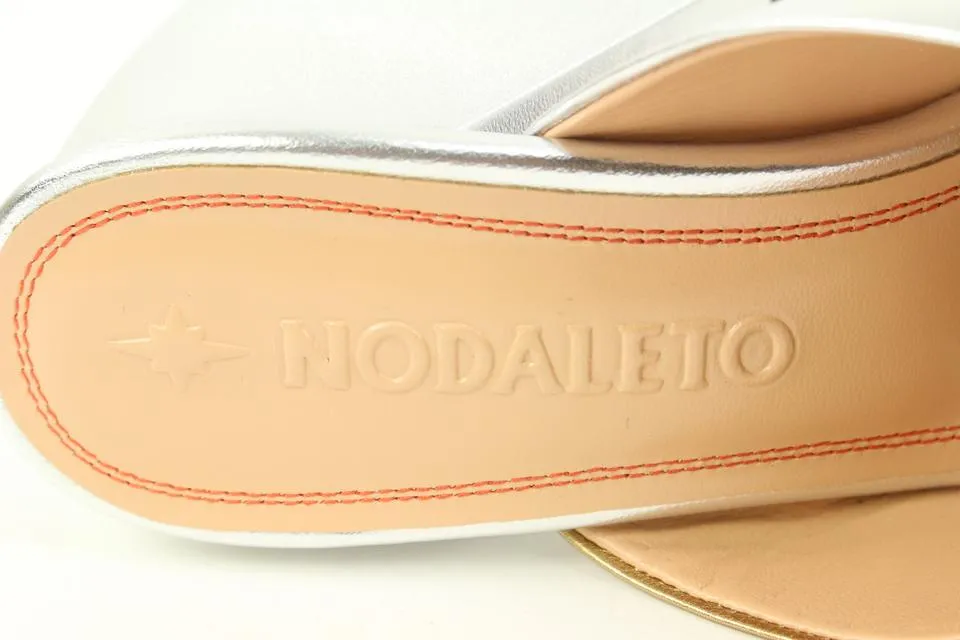 Nodaleto Size 39 Silver x Gold Leather Bulla Banks Block Heel Sandals 8no34s