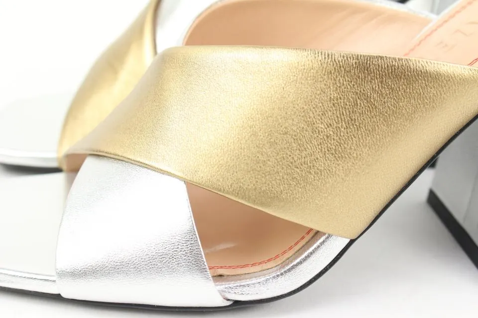 Nodaleto Size 39 Silver x Gold Leather Bulla Banks Block Heel Sandals 8no34s