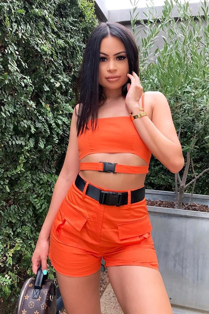 Orange Utility Pocket Crop Top and Shorts Co-ord -Juri