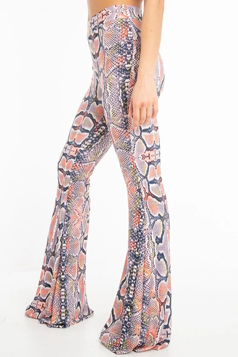 Orange Yellow Black Snake Print Flared Trousers - Mianna