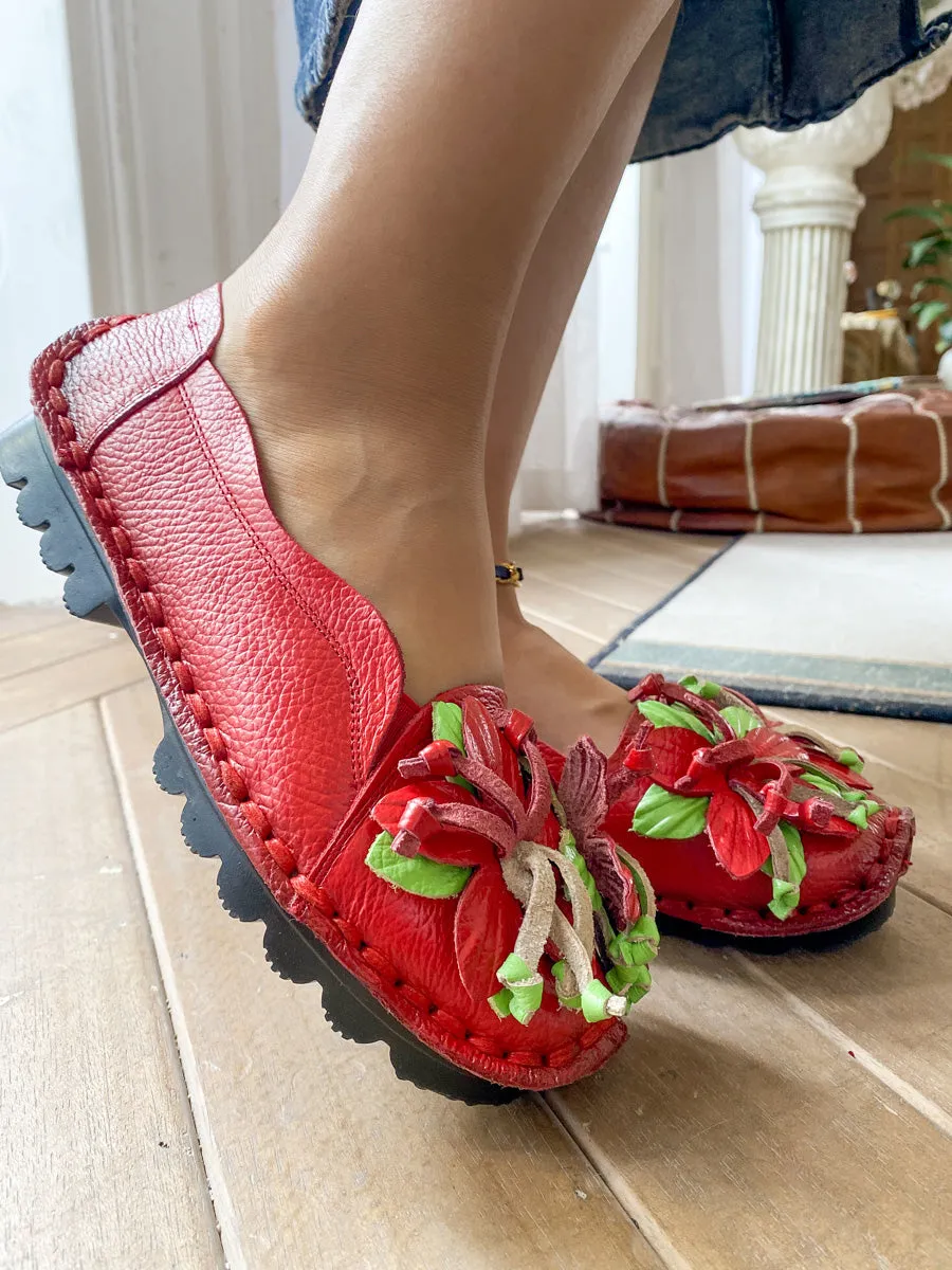 Perforated Flower Deco Head Leather Flats Loafers - Rumour Has It