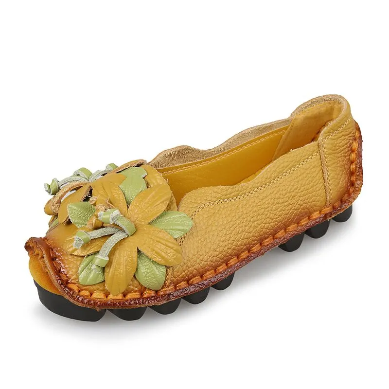 Perforated Flower Deco Head Leather Flats Loafers - Rumour Has It