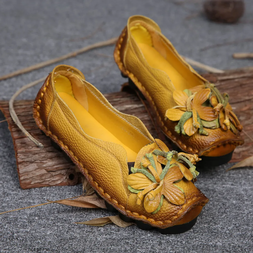 Perforated Flower Deco Head Leather Flats Loafers - Rumour Has It