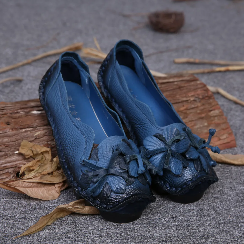 Perforated Flower Deco Head Leather Flats Loafers - Rumour Has It