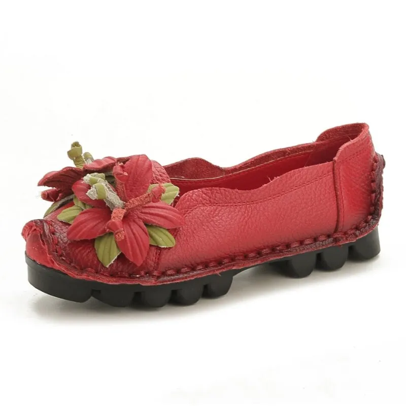 Perforated Flower Deco Head Leather Flats Loafers - Rumour Has It