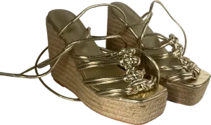 Public Desire Gold Platform Wedge Sandals UK 5