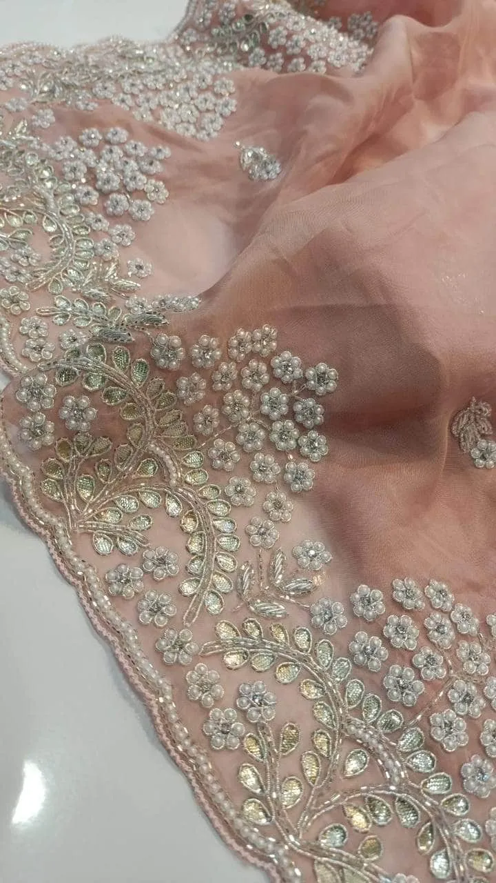 Pure Organza Silk Saree with Pearl Border