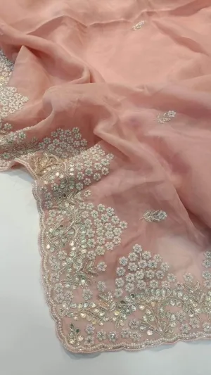 Pure Organza Silk Saree with Pearl Border
