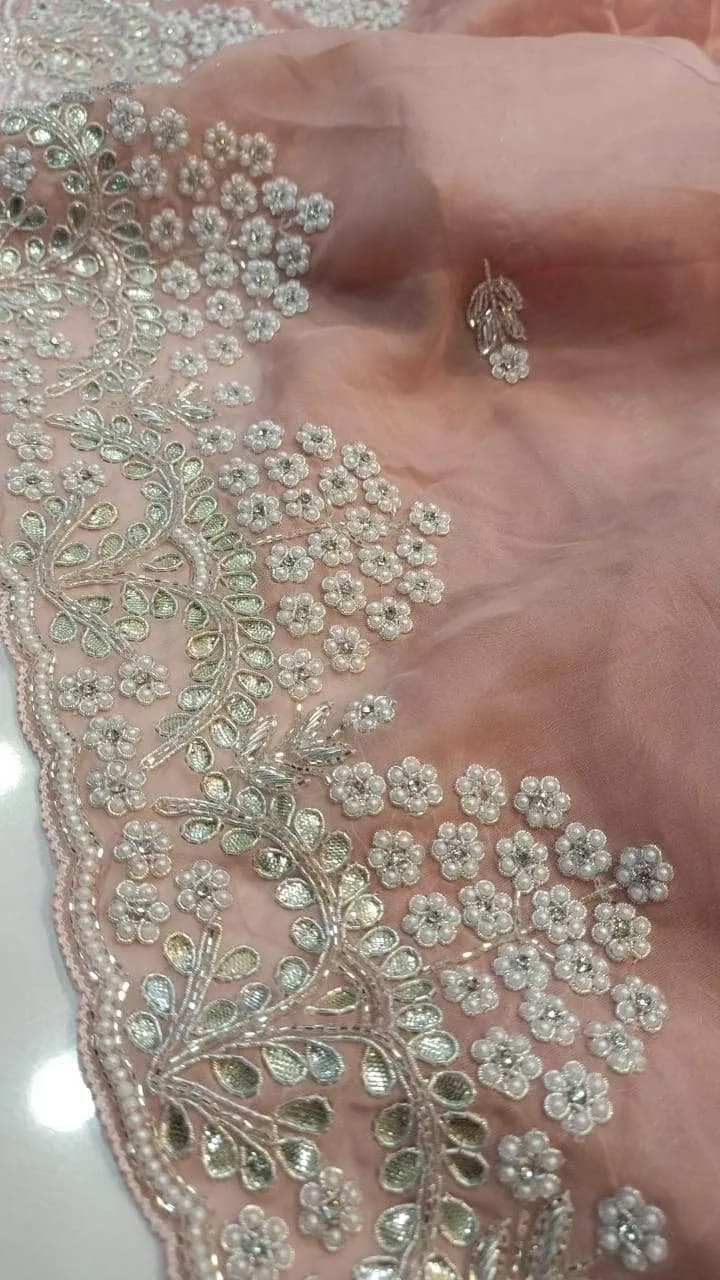 Pure Organza Silk Saree with Pearl Border