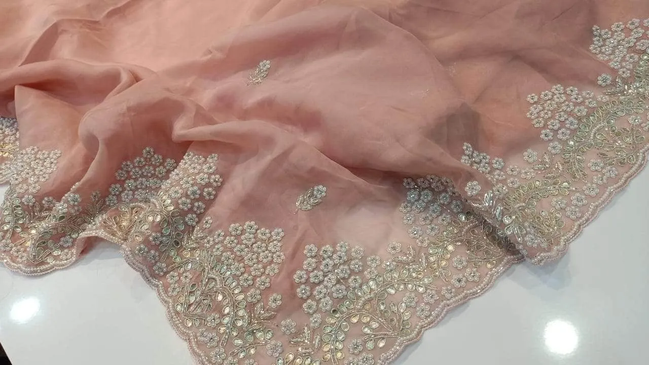 Pure Organza Silk Saree with Pearl Border