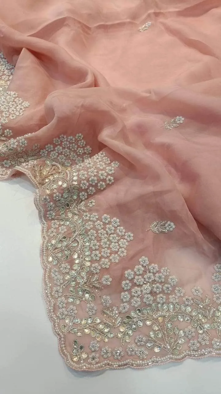 Pure Organza Silk Saree with Pearl Border