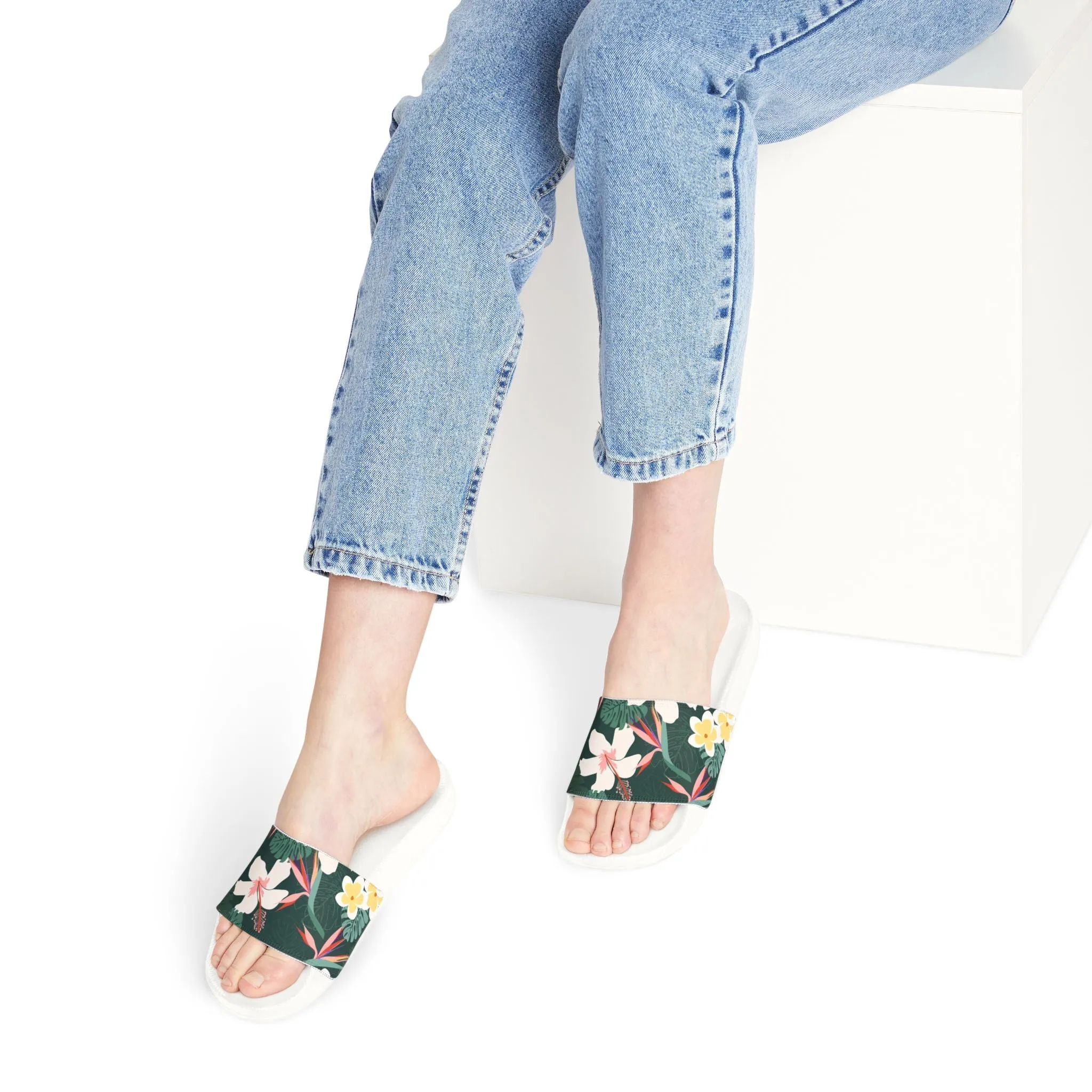 "Dark Allure with Floral Flourish" Women's Beach Sandals