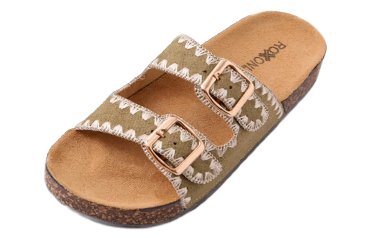 Roxoni Women's Fashion Cork Sole Double Buckle Indoor/Outdoor Sandal
