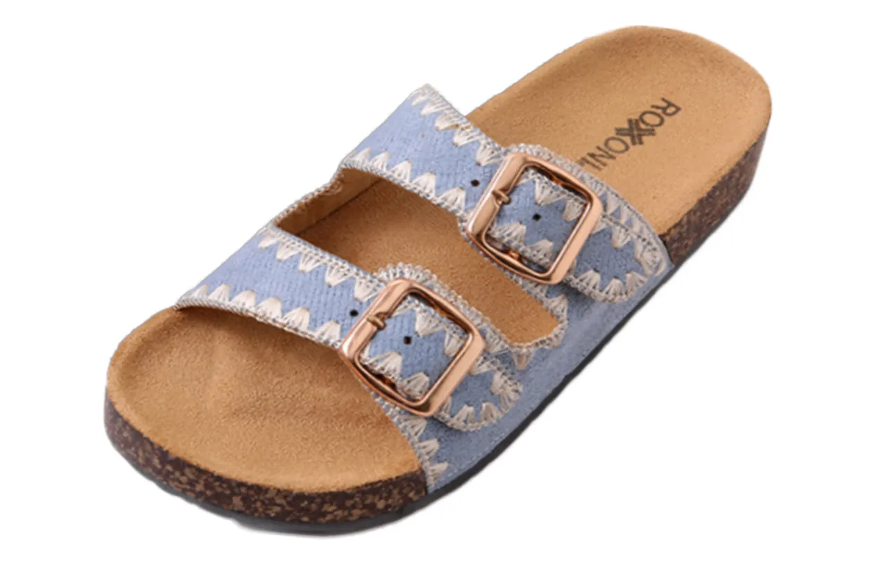 Roxoni Women's Fashion Cork Sole Double Buckle Indoor/Outdoor Sandal