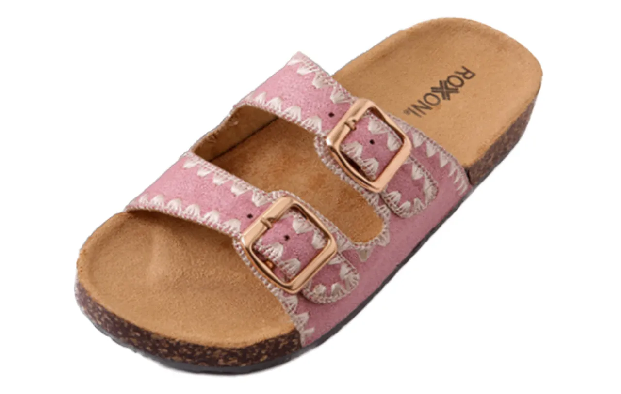 Roxoni Women's Fashion Cork Sole Double Buckle Indoor/Outdoor Sandal