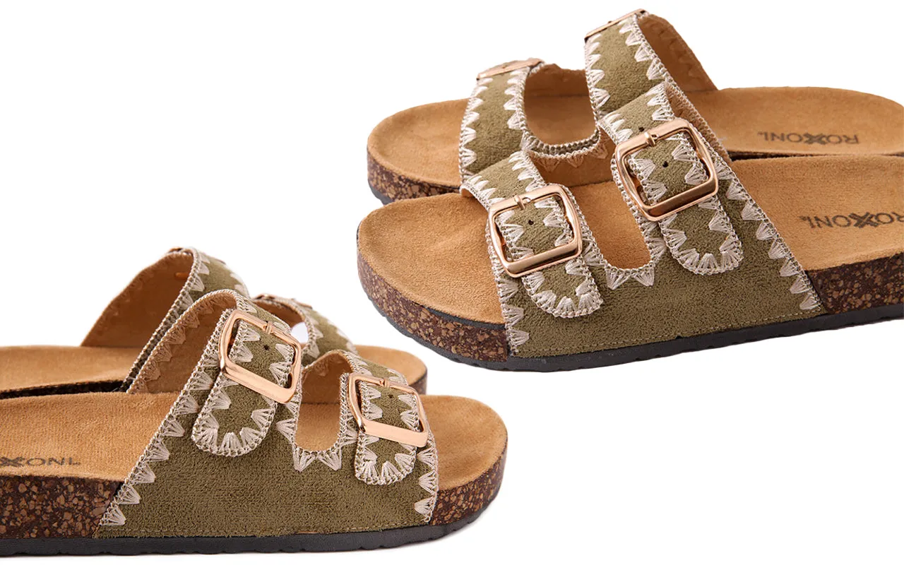 Roxoni Women's Fashion Cork Sole Double Buckle Indoor/Outdoor Sandal